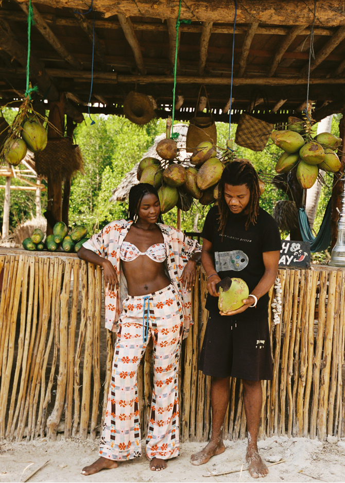 Woman in pink patterned floral set