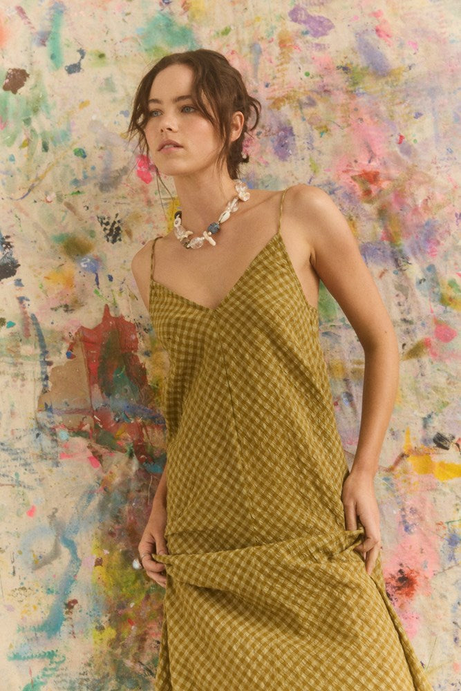 HULIA CHECK DAJE SLIP DRESS