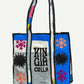 KINGA CSILLA KC SOURCED INDIAN KANTHA TOTE BAG with embroided branding and floral details. Blue.