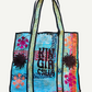 KINGA CSILLA KC SOURCED INDIAN KANTHA TOTE BAG with embroided branding and floral details. Blue.