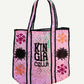 KINGA CSILLA KC SOURCED INDIAN KANTHA TOTE BAG with embroided branding and floral details. Pink.