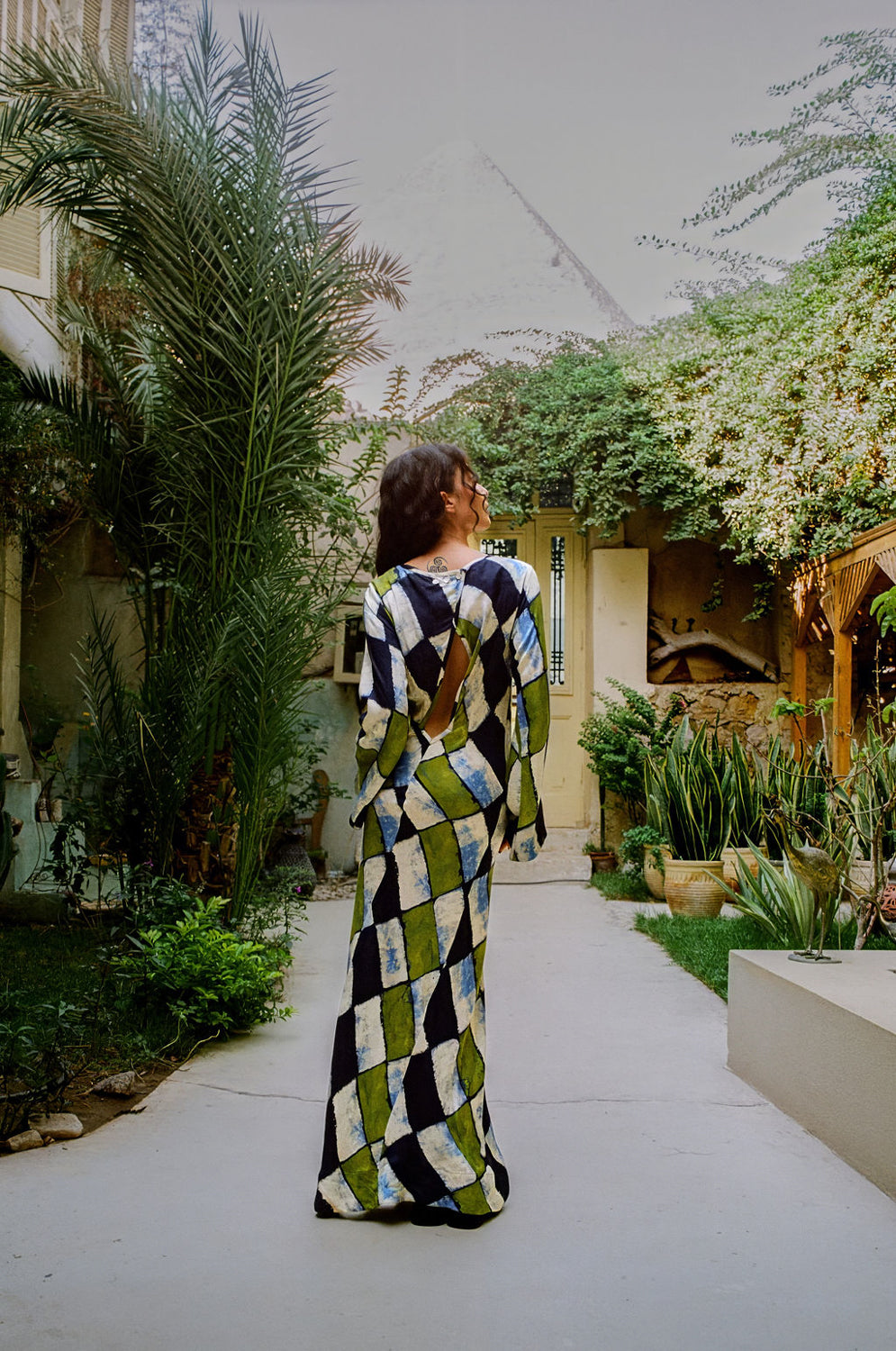 ORO TILE OLIVE MAXI DRESS