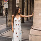 Kinga Csilla Aquarius Sia slip dress styled street look in baby blue linen with celestial print