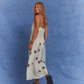 Kinga Csilla Aquarius Sia slip dress studio back view linen maxi with celestial-inspired print