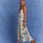 Kinga Csilla Aquarius Sia slip dress studio side view baby blue linen with celestial print