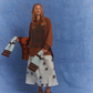 Model wearing Kinga Csilla Surf Citta Cardigan in brown, orange and blue, styled with the Aquarius Skirt and Lino Roses Tee. A relaxed bohemian look from Australian fashion label Kinga Csilla.