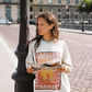 Model wearing Kinga Csilla HIBISCUS TEE, oversized cotton tee with vintage-stamp hibiscus motif, Paris street style look