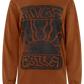Kinga Csilla Lino Roses Tee in brown, oversized vintage-inspired long sleeve with stone-washed finish and lino-etched chest graphic
