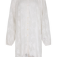 Kinga Csilla Tottori Lace Pia Mini in white cotton lace with scalloped hem, embroidery, blouson sleeves, and button-down front — a romantic lightweight mini dress.