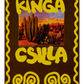 Sarong with 'KINGA CSILLA' text and desert scene in a decorative frame.