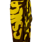 Brown and yellow patterned sarong on a white background