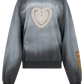 Gray sweatshirt with a heart design and text on a white background