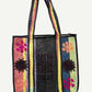 KINGA CSILLA KC SOURCED INDIAN KANTHA TOTE BAG with embroided branding and floral details. Black multi. 