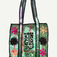 KINGA CSILLA KC SOURCED INDIAN KANTHA TOTE BAG with embroided branding and floral details. Green.