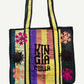 KINGA CSILLA KC SOURCED INDIAN KANTHA TOTE BAG with embroided branding and floral details. Yello multi.