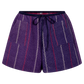 Purple shorts with red and white stripes on a white background