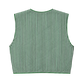 A sleeveless reversible vest with a vertical green and white stripe pattern, shown from the back flat against a solid white background.