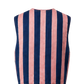 A sleeveless reversible vest featuring vertical stripes in dusty pink and navy blue, shown from the back against a plain white background.