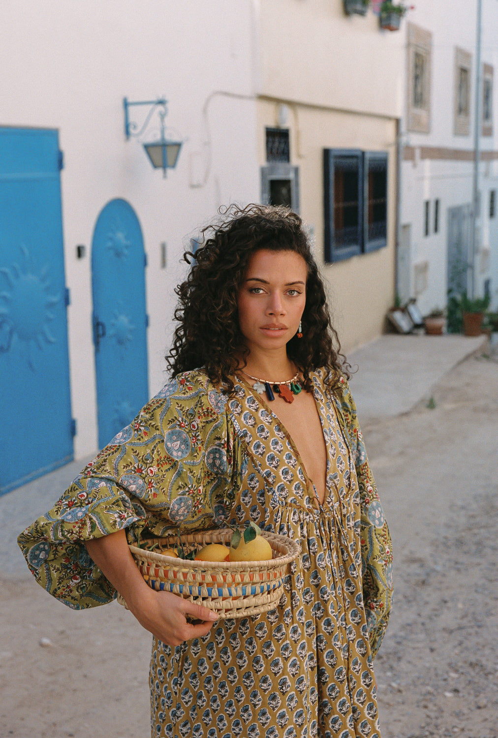 gold block print dress Fresco Hand-block Print & Gold Khadi Dress