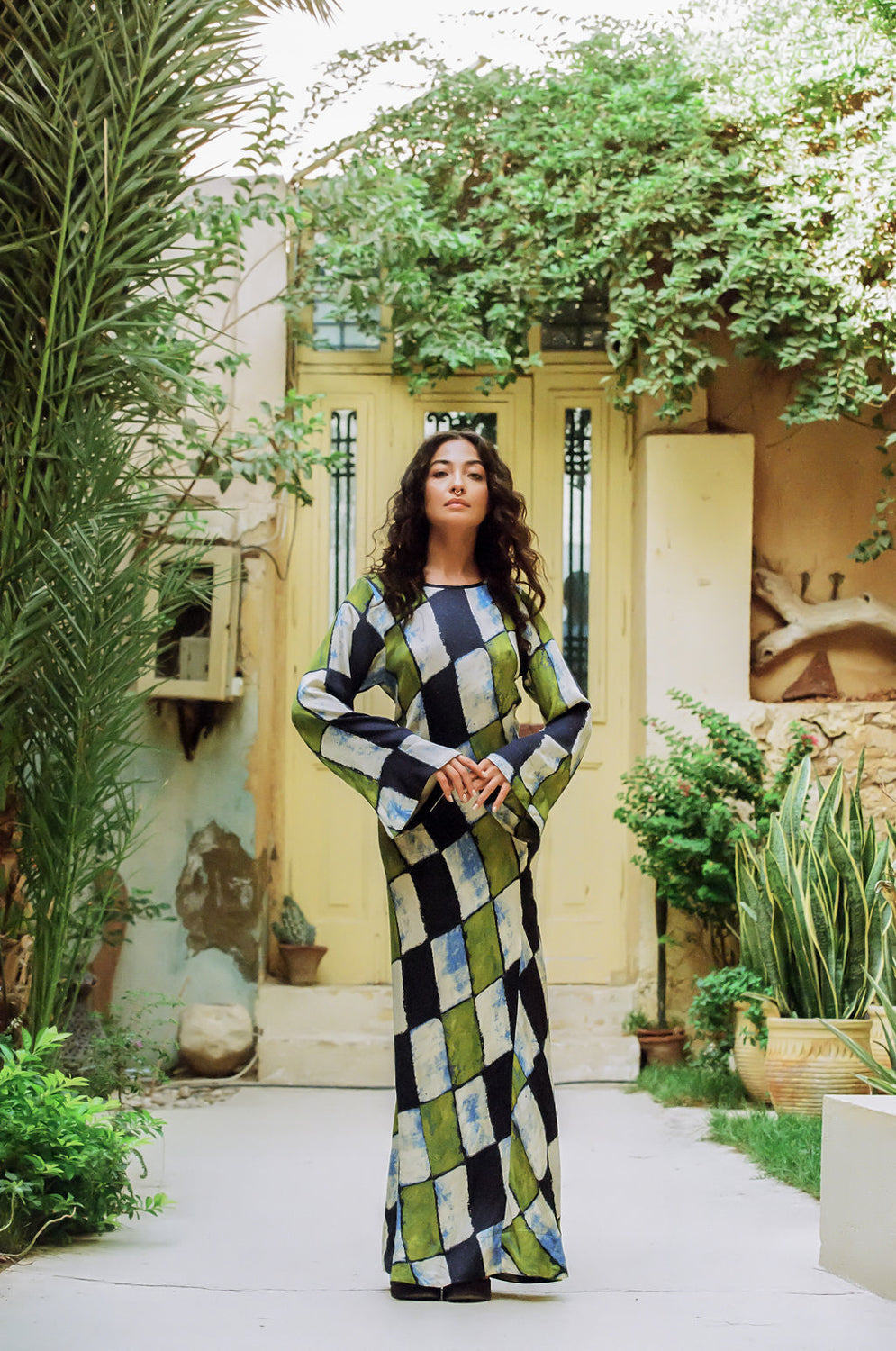 ORO TILE OLIVE MAXI DRESS