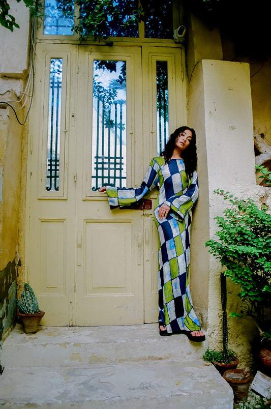 ORO TILE OLIVE MAXI DRESS