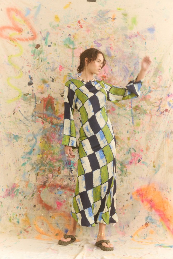 ORO TILE OLIVE MAXI DRESS