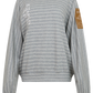 Gray striped sweater with a brown patch on a white background