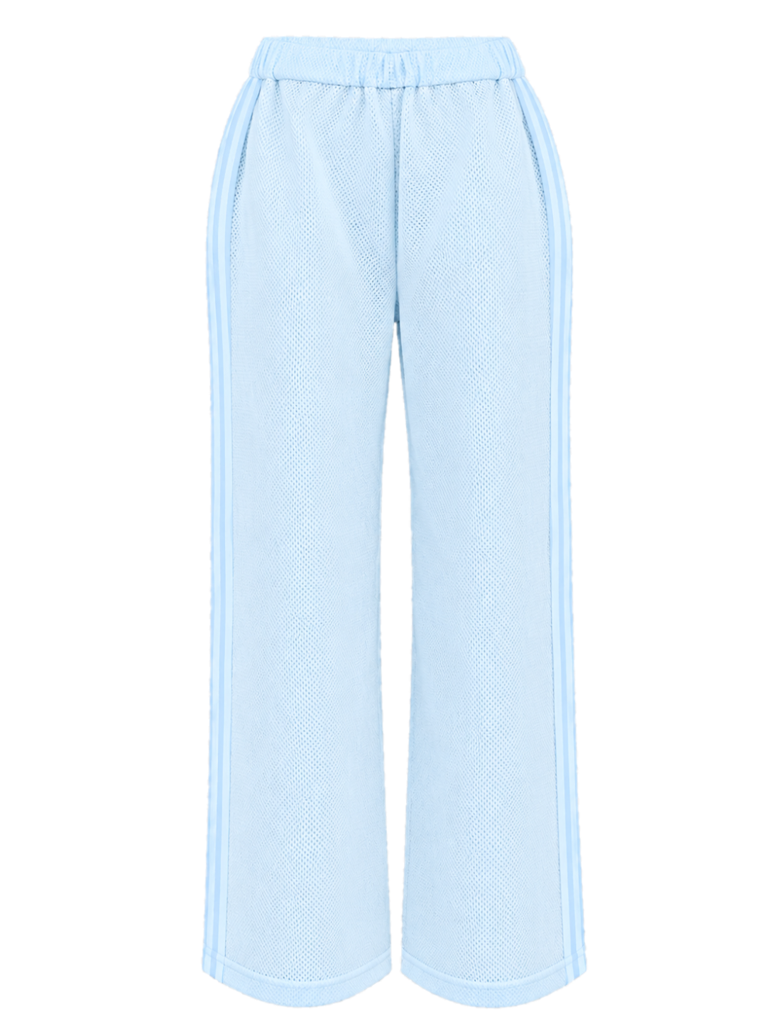 Light blue wide-leg mesh pants with a stretchable waistline, displayed on a white background