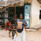 Woman wearing black t-shirt with desert graphic print