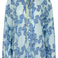 Sheer cotton in electric blue botanical embroidery with contrast piping, curved hem, and oversized bohemian silhouette.