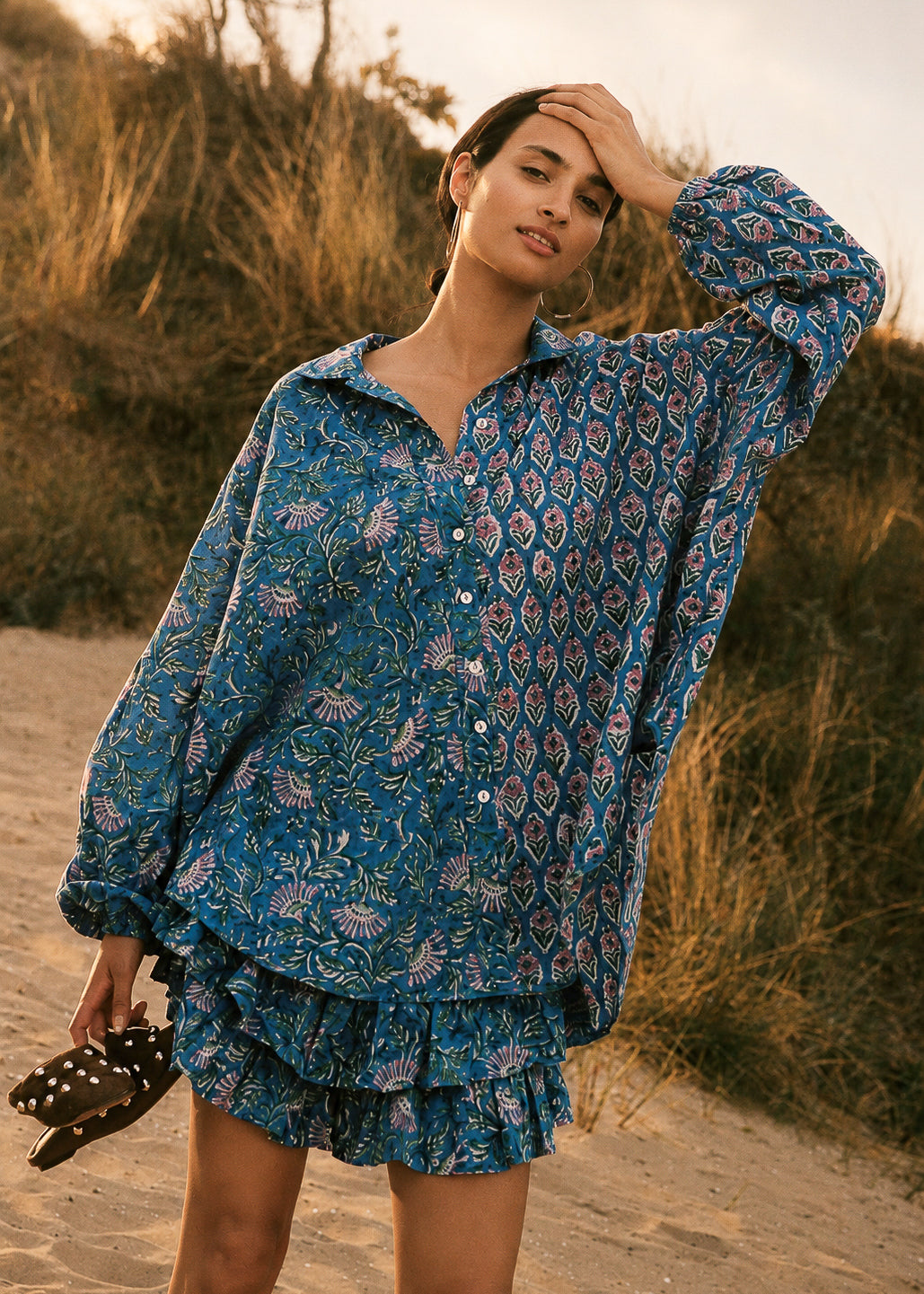 Zaffre Block Print Chalm Shirt