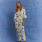 Alternate studio front view of Kinga Csilla Aquarius Column Skirt, linen maxi with celestial-inspired print