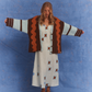 Model wearing the Kinga Csilla Surf Citta Cardigan in retro wave pattern with wide sleeves, styled over the Aquarius Slip Dress with geometric print.