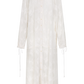 Front view of the Kinga Csilla Tottori Lace Harlow Maxi Dress in white embroidered cotton, long sleeve button-down silhouette with scalloped hemline.